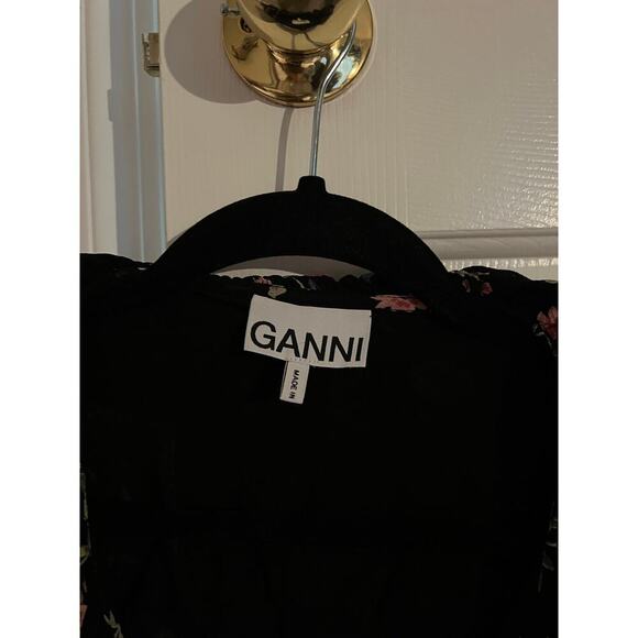 Ganni Viscose Black Elm Floral Georgette Wrap Top $160 MSRP - Picture 6 of 8